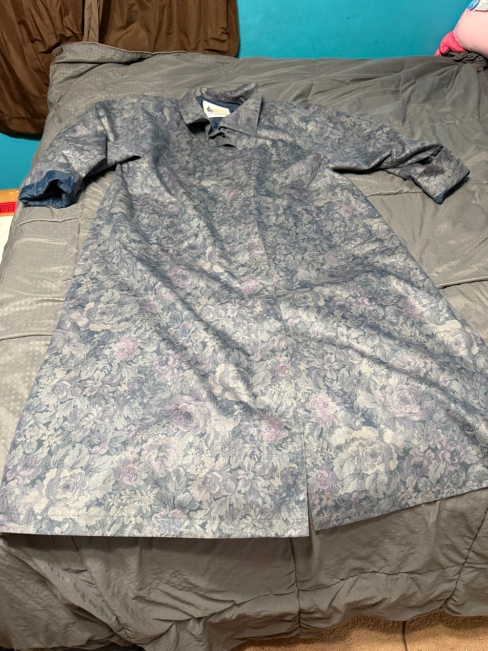 Vtg Womens London Fog By Wamsutta Floral Rose Trench Coat Blue/Purple Size 8P